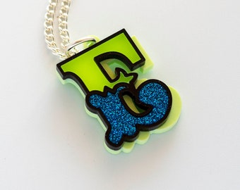 Circus letter necklace, acrylic bright initial pendant, Brighton Palace Pier charm, personalised monogrammed jewelry, funfair carnival gift