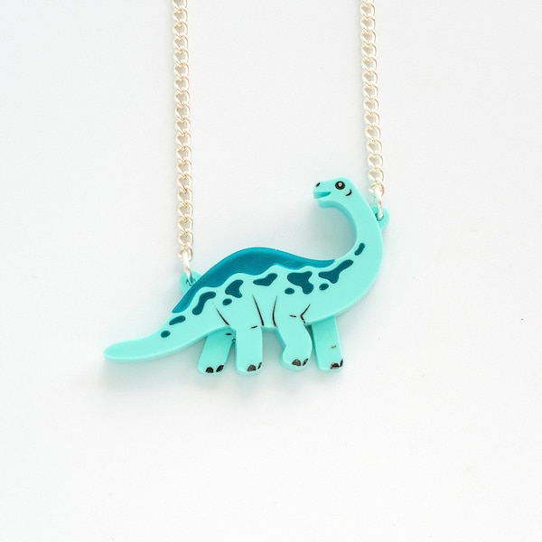 Collier MINI Diplodocus, collier dinosaure dans une gamme de couleurs arc-en-ciel