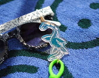 Plesiosaur sunglasses chain, gold plated hardware, dinosaur eyeglasses strap