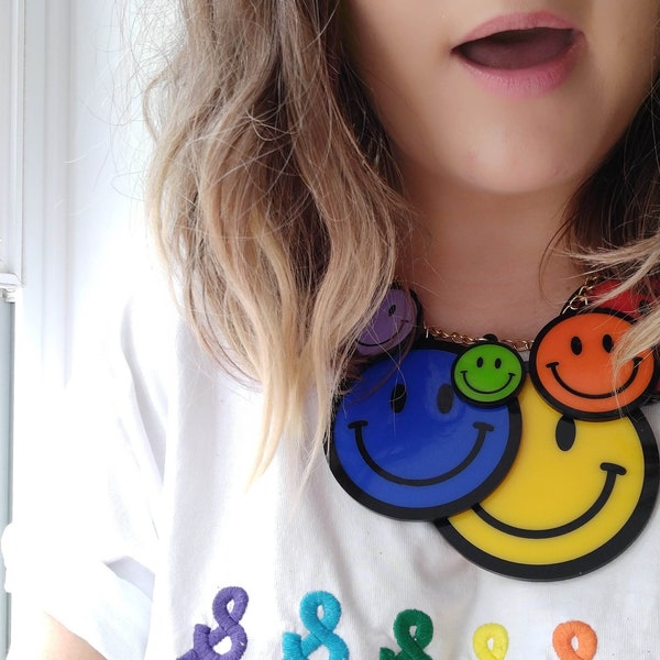 Smile face festival statement necklace, raver necklace