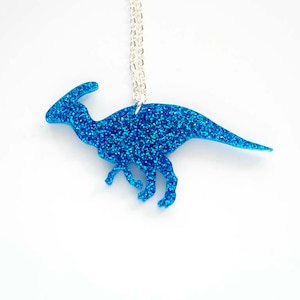 Glitter Parasaurolophus Dinosaur Medium Necklace