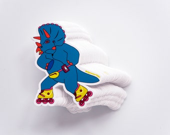 Roller skating triceratops vinyl sticker [pack of 3]