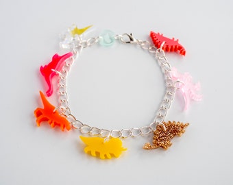 Sunshine dinosaur charm bracelet, warm coloured acrylic summer bracelet