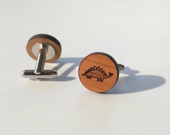 Stegosaurus dinosaur wooden cufflinks