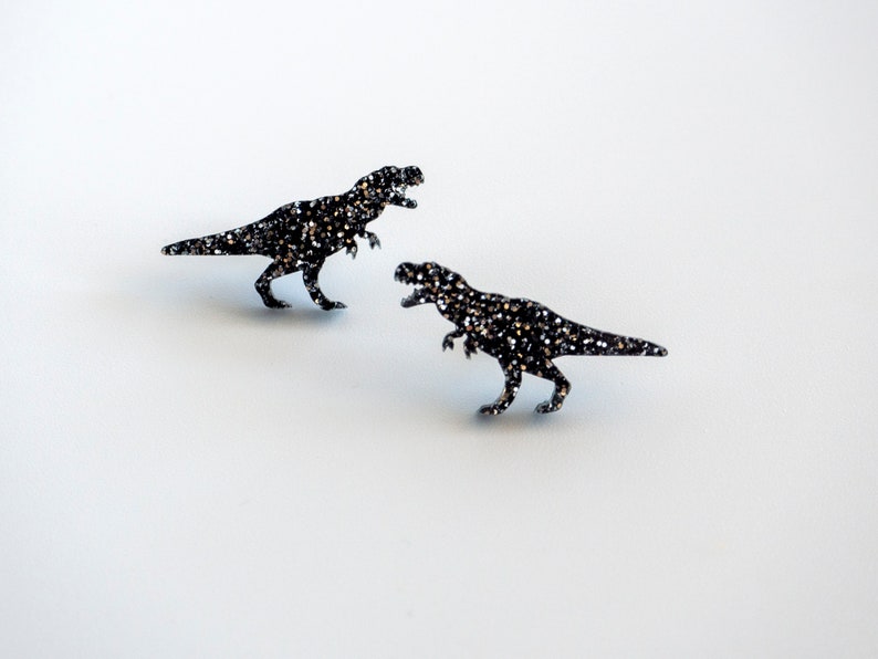 Glitter t-rex dinosaur stud earrings image 2