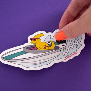 Parasaurolophus driving a speed boat vinyl sticker pack of 3 image 6