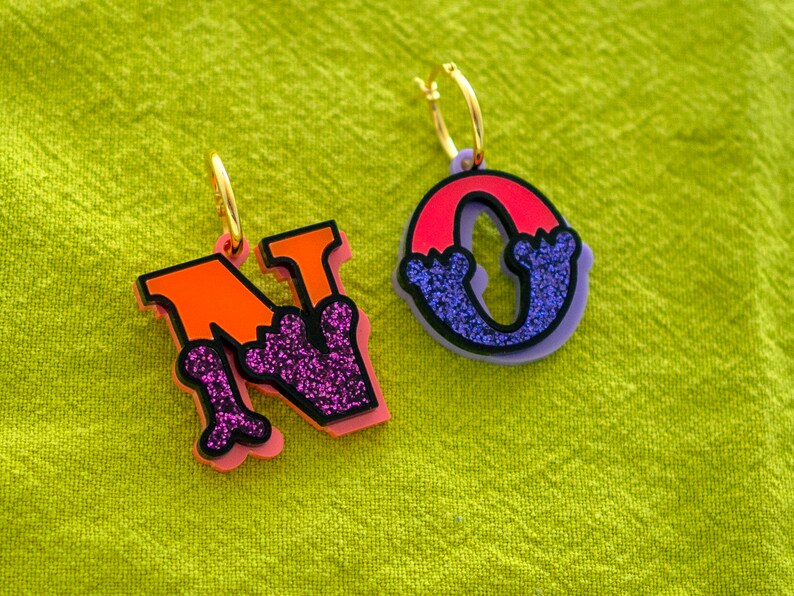 Circus letter earrings, gold filled hoop in bright acrylic, festival earrings image 7