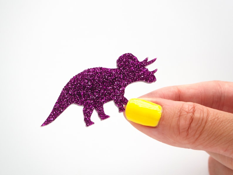 Glitter triceratops dinosaur brooch image 1