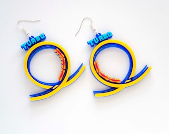 Pendientes TURBO Brighton Palace Pier, acrílico cortado con láser, montaña rusa, joyería de atracciones de feria, regalo playero, pendientes llamativos, color brillante