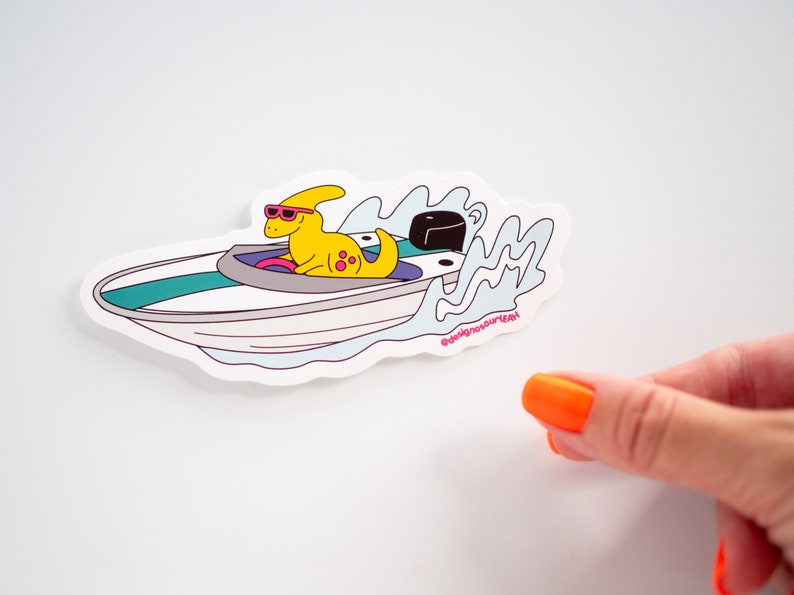 Parasaurolophus driving a speed boat vinyl sticker pack of 3 image 5