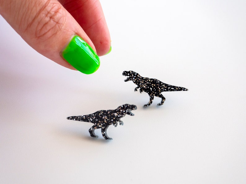 Glitter t-rex dinosaur stud earrings image 6