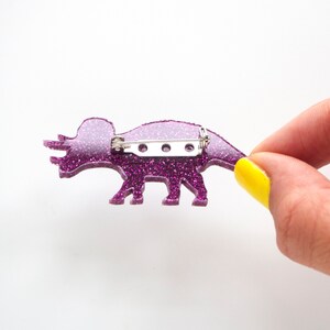 Glitter triceratops dinosaur brooch image 3