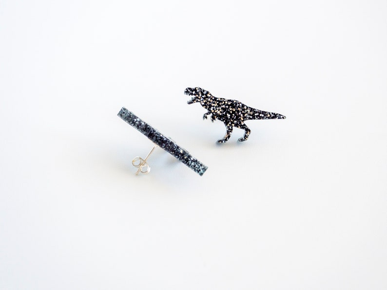 Glitter t-rex dinosaur stud earrings image 4