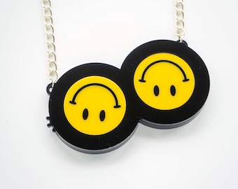 Rolling smiley necklace [moving parts!], festival necklace. RTS.