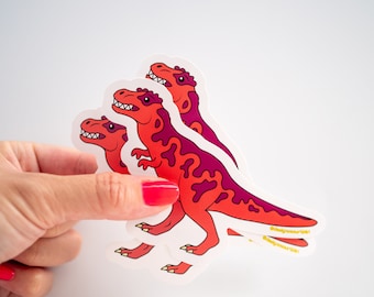 T-Rex in coral and purple vinyl sticker [pack of 3]