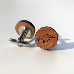 Triceratops dinosaur wooden cuff links