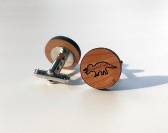 Triceratops dinosaur wooden cuff links