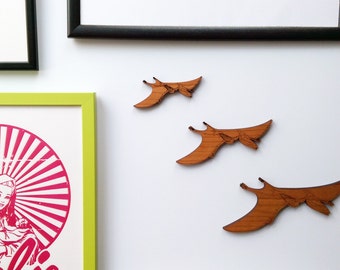 Pterodactyl Dinosaur Wall Hanging Set, Laser Engraved Cherry Wood Flying Dinosaur Wall Decor, Nursery, Living Room, Office Wall Art