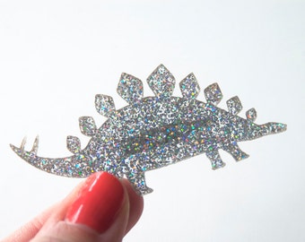 Glitter stegosaurus dinosaur brooch