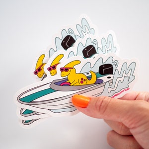 Parasaurolophus driving a speed boat vinyl sticker pack of 3 image 2