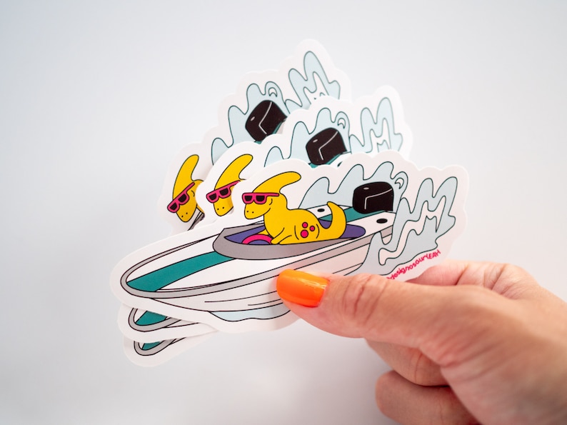 Parasaurolophus driving a speed boat vinyl sticker pack of 3 image 2