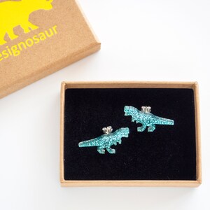 Glitter t-rex dinosaur stud earrings image 7