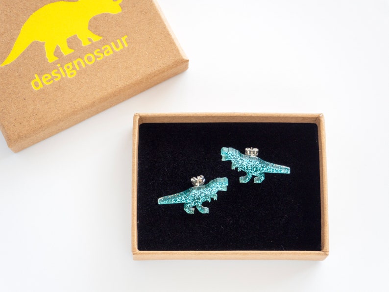 Glitter t-rex dinosaur stud earrings image 7