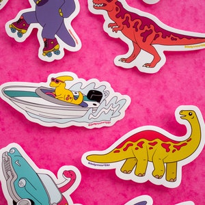 Parasaurolophus driving a speed boat vinyl sticker pack of 3 image 7