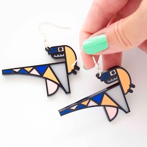 Geometric dinosaur drop earrings