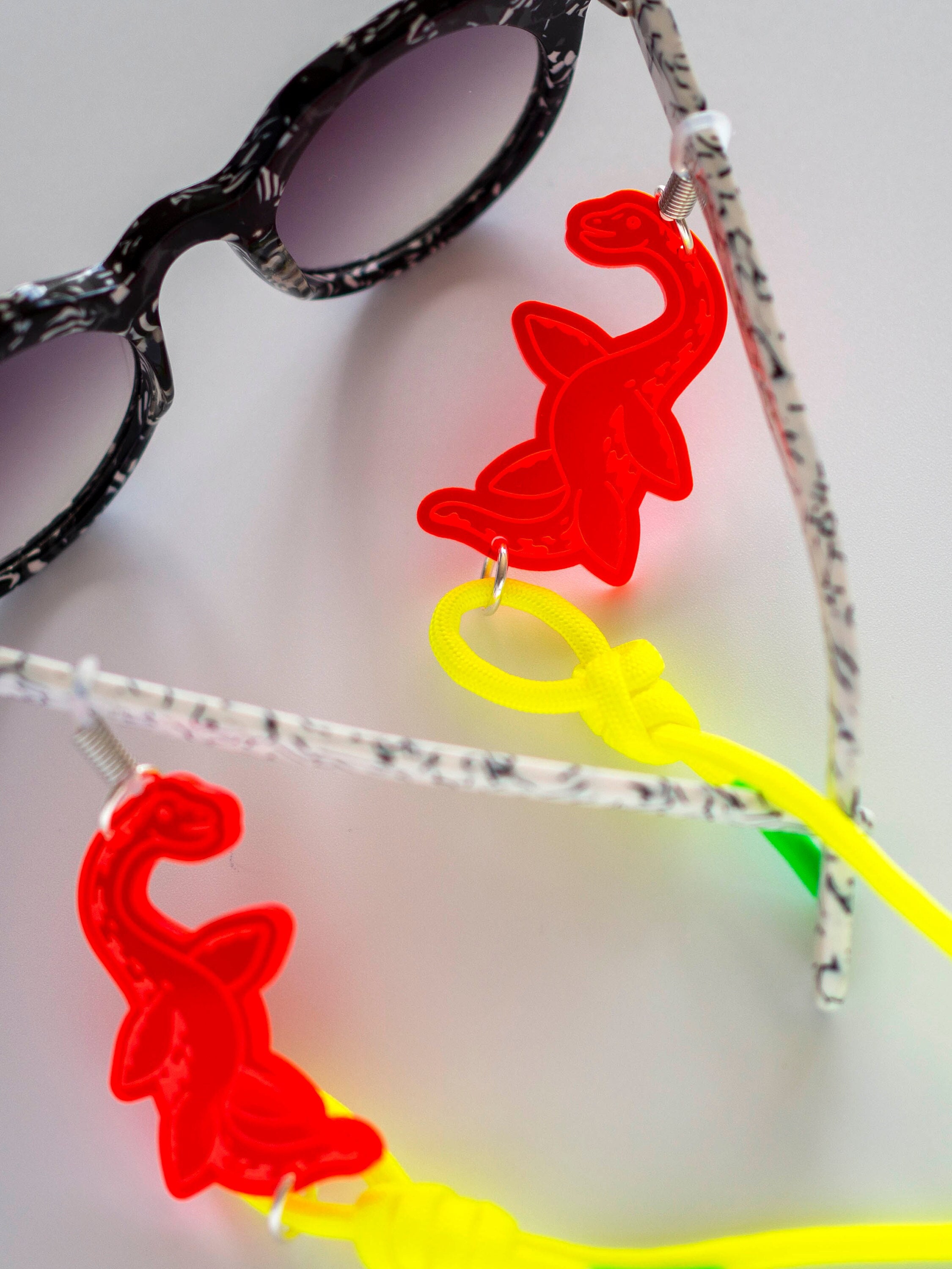 Plesiosaur sunglasses chain, silver plated hardware, dinosaur eyeglasses strap