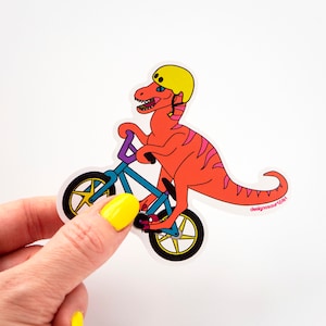 BMX-ing dinosaur vinyl sticker [pack of 3]