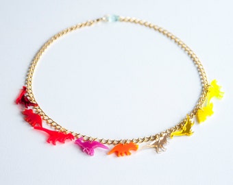 Sunshine tiny dinosaur charm necklace, festival statement necklace