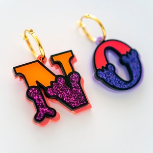 Circus letter earrings, gold filled hoop in bright acrylic, festival earrings image 4