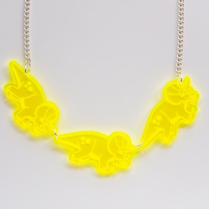 Neon triceratops dinosaur necklace, large statement necklace