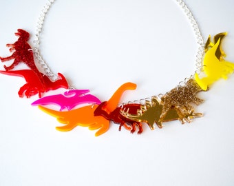 Sunshine ombre and glitter statement charm necklace, large festival necklace