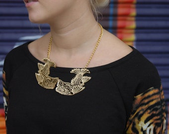 Japanese dolphin Kinshachi statement necklace