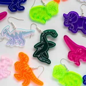 Parasaurolophus dinosaur dangly earrings, large iridescent earrings image 6