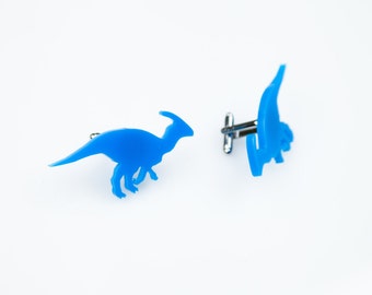 Parasaurolophus dinosaur blue cufflinks