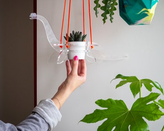 Plesiosaur dinosaur hanging plant stand [flat pack]