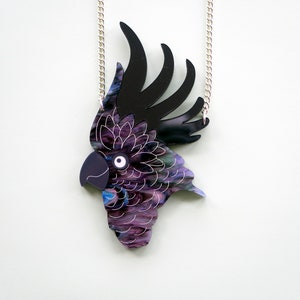 Black cockatoo laser cut acrylic necklace