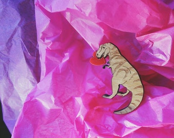 T-Rex dinosaur brooch with heart