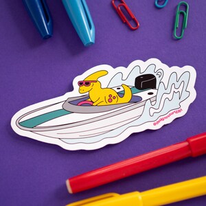 Parasaurolophus driving a speed boat vinyl sticker pack of 3 image 3