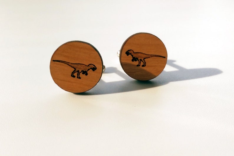 T-Rex dinosaur wooden cuff links image 2