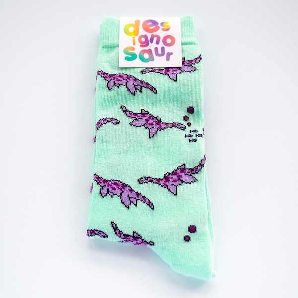 Plesiosaur dinosaur socks - groomsmen socks