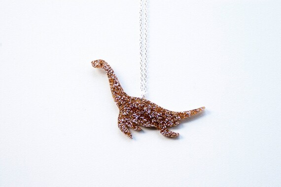 Glitter plesiosaur dinosaur medium necklace