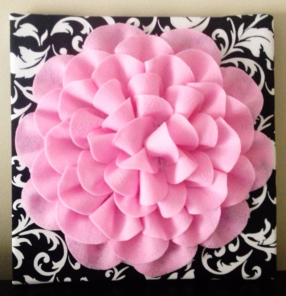 Black and White Damask Wall Hanging with Felt Flower Etsy