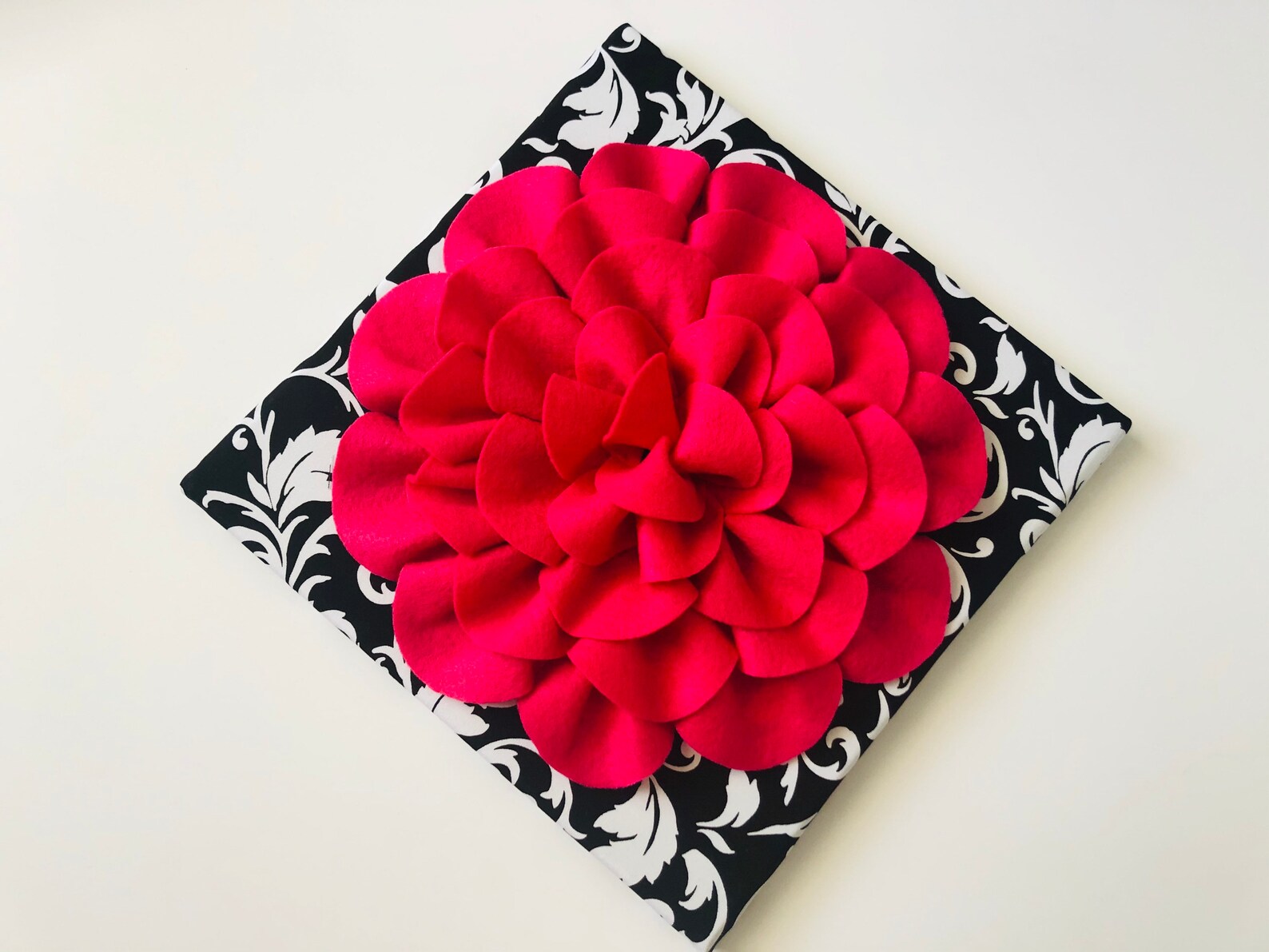 Black and White Damask Wall Hanging with Felt Flower Etsy