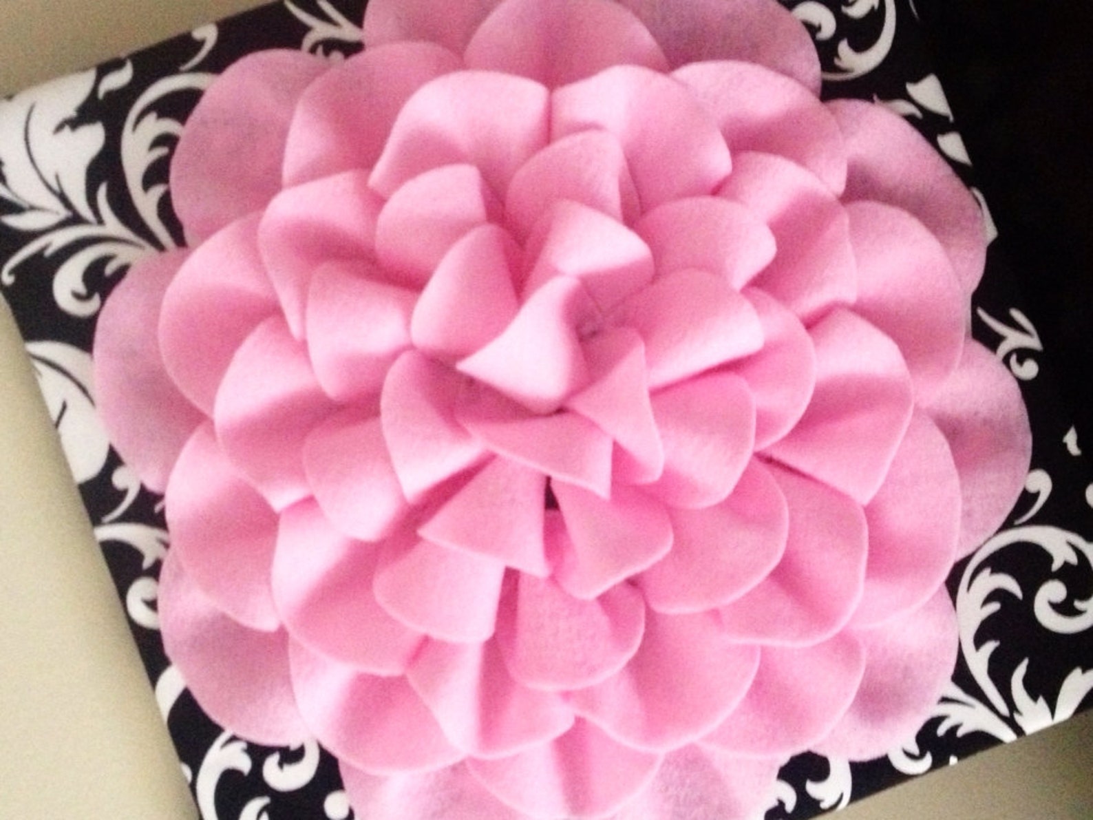Black and White Damask Wall Hanging with Felt Flower Etsy