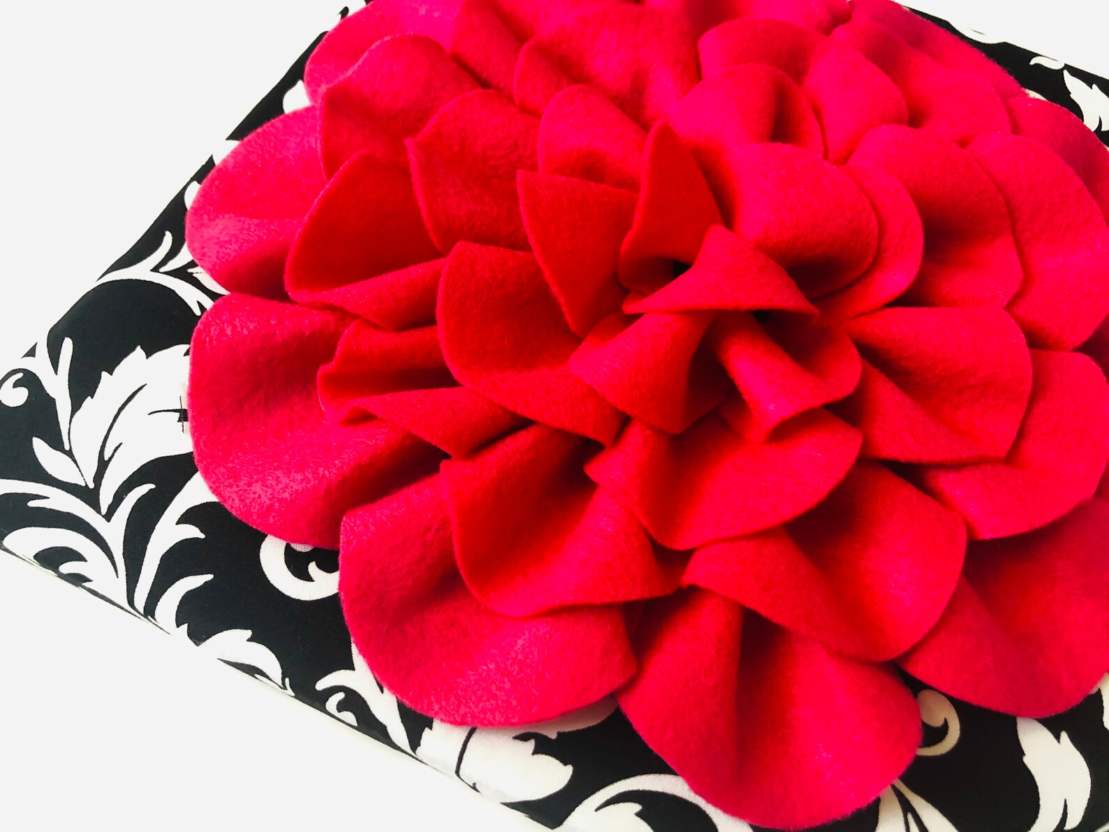 Black and White Damask Wall Hanging with Felt Flower Etsy