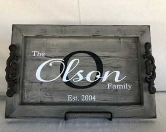 Personalized Custom Tray - Distressed Gray with Black Glaze - Wedding Gift - Housewarming - Christmas